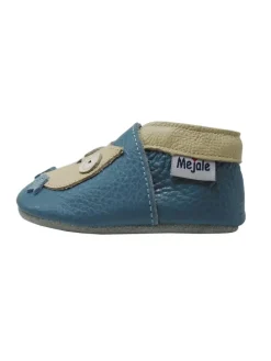Blaue Baby Leder Krabbelschuhe, mit rutschfester Sohle – Eulen-Muster