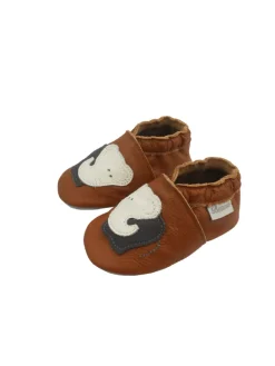 Braune Baby-Leder-Laufschuhe, komfortabel mit rutschfester Sohle -Elefantenmotiv