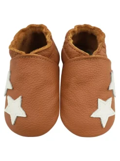 Braune Baby-Lederschuhe, komfortable rutschfeste Sohle - Sternmuster