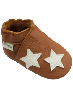 Braune Baby-Lederschuhe, komfortable rutschfeste Sohle - Sternmuster