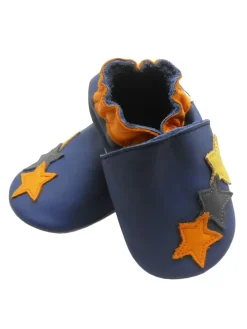 Dunkelblaue Baby-Leder-Laufschuhe, mit rutschfester Sohle - buntem Sternenmuster