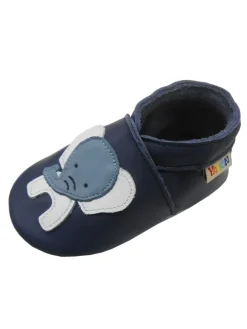 Dunkelblaue Babyschuhe aus echtem Leder ，rutschfester Sohle–Mit Elefanten-Muster