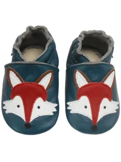 Dunkelgrüne Baby Leder Krabbelschuhe, mit rutschfester Sohle – Fuchs-Muster