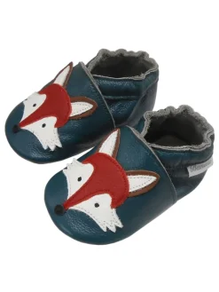 Dunkelgrüne Baby Leder Krabbelschuhe, mit rutschfester Sohle – Fuchs-Muster