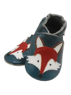 Dunkelgrüne Baby Leder Krabbelschuhe, mit rutschfester Sohle – Fuchs-Muster
