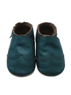 Dunkelgrüne Baby Leder Krabbelschuhe, mit rutschfester Sohle – Wellenmuster