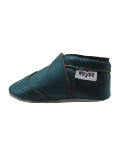 Dunkelgrüne Baby Leder Krabbelschuhe, mit rutschfester Sohle – Wellenmuster