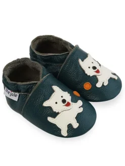 Dunkelgrüne Babyleder-Kleinkindschuhe, bequeme rutschfeste Sohle - Welpenmuster