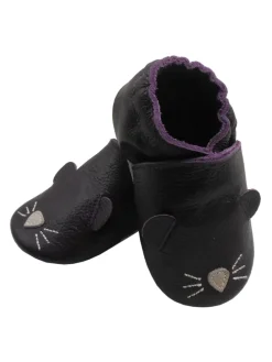 Dunkellila Baby-Leder-Laufschuhe, komfortabel mit rutschfester Sohle -Mäusemotiv