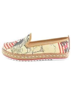 Espadrilles in Beige/ Schwarz/ Rot