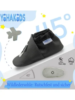 Grau Baby Leder Krabbelschuhe, mit rutschfester Sohle – Panda-Muster