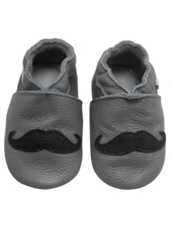Graue Baby-Leder-Laufschuhe, komfortabel mit rutschfester Sohle - Bartmuster