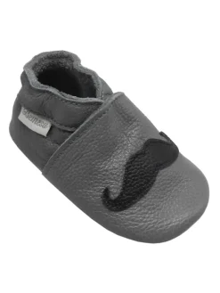 Graue Baby-Leder-Laufschuhe, komfortabel mit rutschfester Sohle - Bartmuster