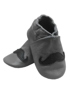 Graue Baby-Leder-Laufschuhe, komfortabel mit rutschfester Sohle - Bartmuster