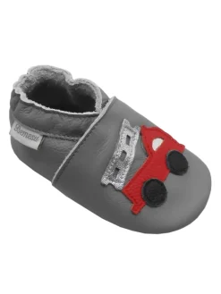 Graue Baby-Leder-Laufschuhe, komfortabel mit rutschfester Sohle - Lastwagenmotiv