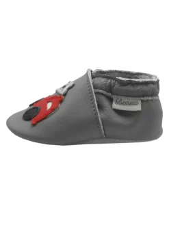 Graue Baby-Leder-Laufschuhe, komfortabel mit rutschfester Sohle - Lastwagenmotiv