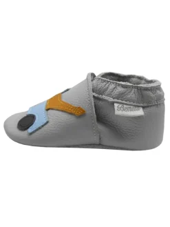 Graue Baby-Leder-Laufschuhe, komfortabel mit rutschfester Sohle - Lastwagenmotiv