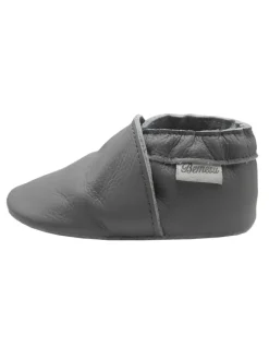 Graue Leder Krabbelschuhe für Babys mit weicher rutschfester Sohle