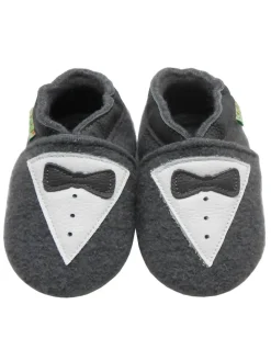 Graue Wollschuhe - Schleifenmuster