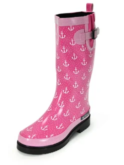 Gummistiefel Anchor High in Pink mit weißen Ankern