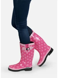 Gummistiefel Anchor High in Pink mit weißen Ankern