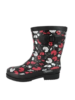 Gummistiefel Blossom Night Halbschaft in schwarz / weiß / rot
