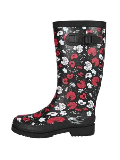Gummistiefel Blossom Night High Langschaft in schwarz / weiß / rot