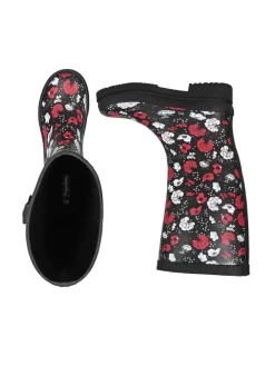 Gummistiefel Blossom Night High Langschaft in schwarz / weiß / rot