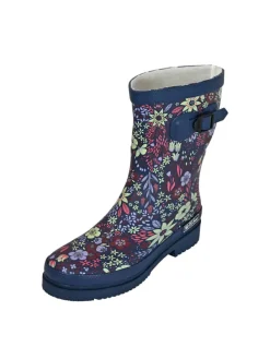 Gummistiefel Flower Halbschaft in dunkelblau mit Blumenprint