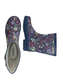 Gummistiefel Flower Halbschaft in dunkelblau mit Blumenprint