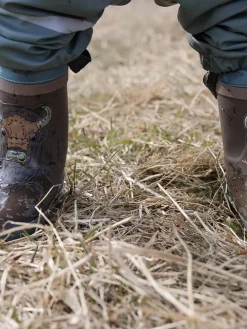 Gummistiefel in Dunkelbraun/ Petrol