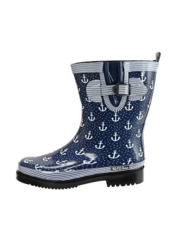 Gummistiefel Ocean Anchor Halbschaft in Dunkelblau mit Weißen Ankern