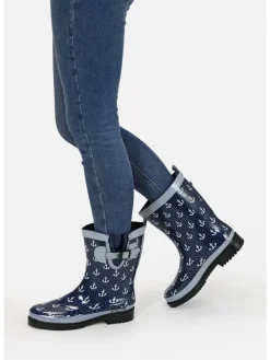 Gummistiefel Ocean Anchor Halbschaft in Dunkelblau mit Weißen Ankern