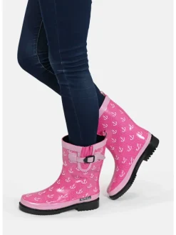 Gummistiefel Ocean Anchor Halbschaft in Pink mit Weißen Ankern