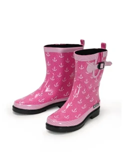 Gummistiefel Ocean Anchor Halbschaft in Pink mit Weißen Ankern