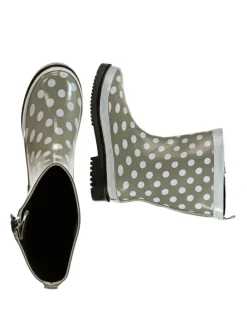 Gummistiefel Ocean Halbschaft in oliv mit weißen Punkten