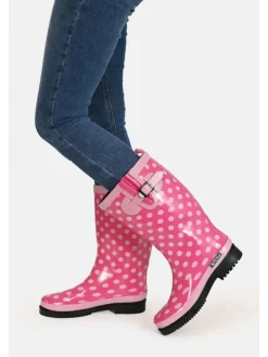 Gummistiefel Ocean High Langschaft in Pink mit weißen Punkten