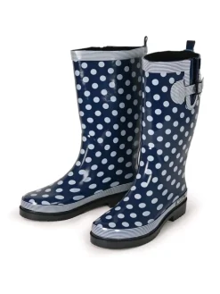 Gummistiefel Ocean High Langschaft in Dunkelblau mit weißen Punkten