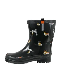 Gummistiefel Waldi Halbschaft mit Hunde Motiv in schwarz