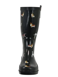 Gummistiefel Waldi Langschaft mit Hunde Motiv in schwarz
