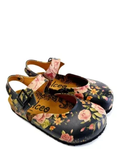 Halbsandalen in Schwarz/ Bunt