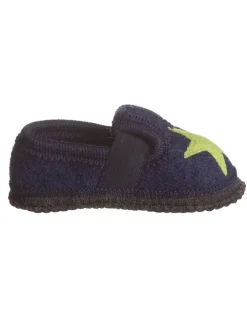 Hausschuhe "Bobby - Stern" in Dunkelblau/ Grün