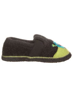 Hausschuhe "Bobby Floh" in Anthrazit/ Grün
