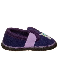 Hausschuhe "Bobby" in Dunkelblau/ Lila