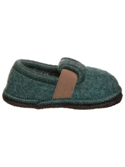 Hausschuhe in Dunkelgrün/ Hellbraun