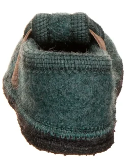 Hausschuhe in Dunkelgrün/ Hellbraun