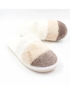 Hausschuhe in Khaki/ Weiß/ Beige