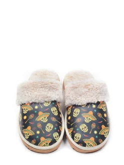 Hausschuhe in Schwarz/ Bunt