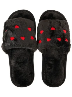Hausschuhe in Schwarz/ Rot