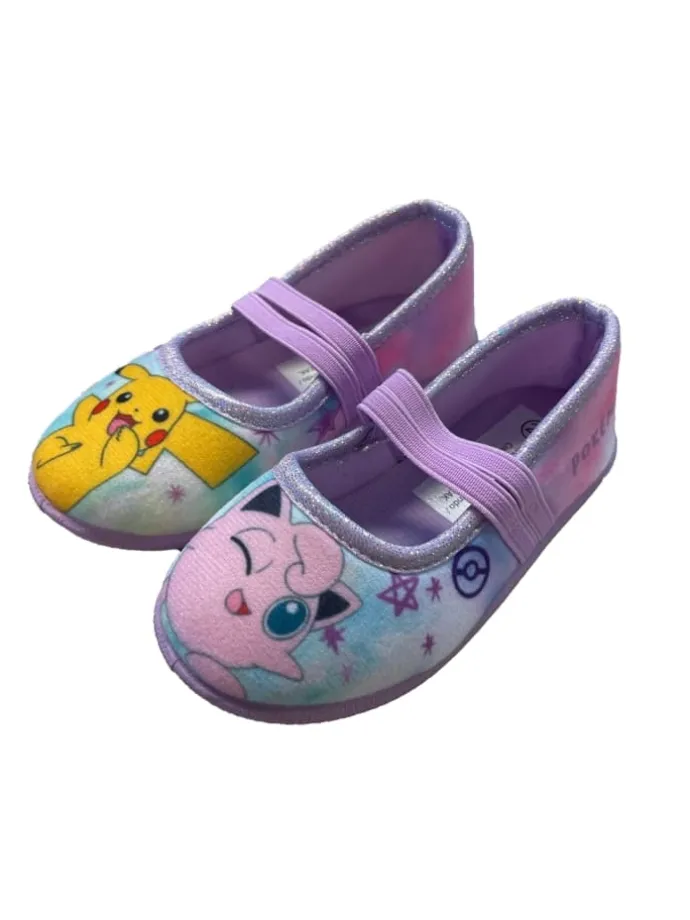Hausschuhe mit Pokémon Pikachu und Jigglypuff Motiv, in Lila, Ballerina design